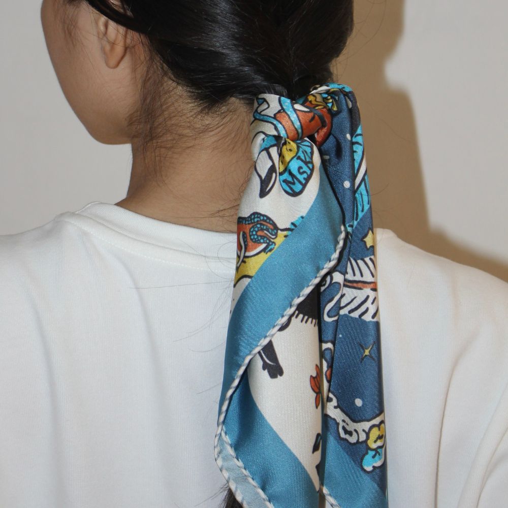 Xmas Square Silk Scarf 55cm - Blue