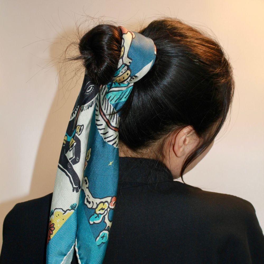 Xmas Square Silk Scarf 55cm - Blue