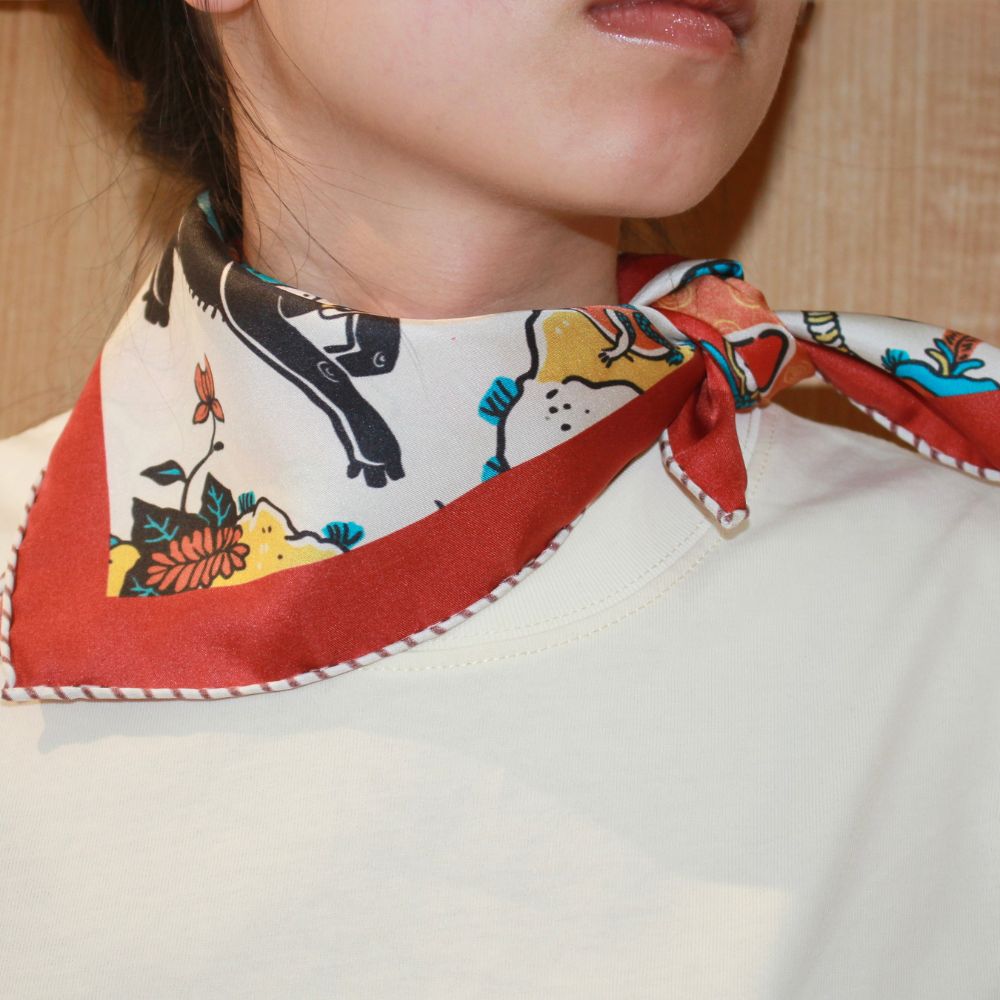 Xmas Square Silk Scarf 45cm - Red