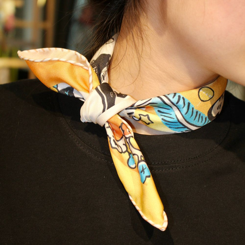 Xmas Square Silk Scarf 45cm - Yellow