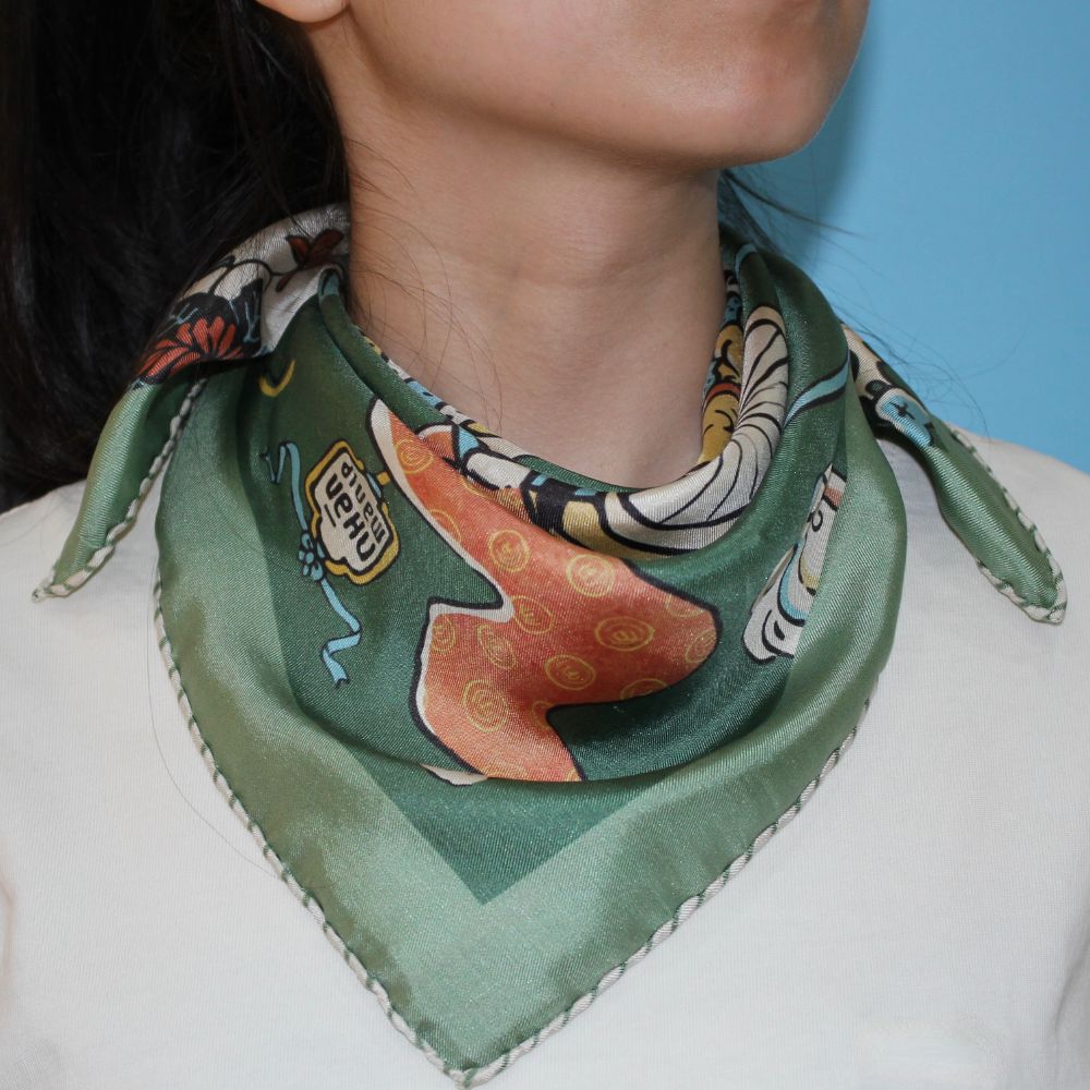 Xmas Square Silk Scarf 55cm - Green