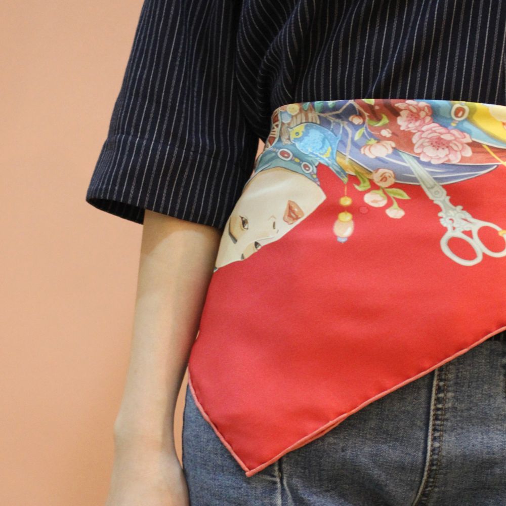 Khăn Lụa Tơ Tằm Vuông Thiết Kế Thanh Xuân 55cm - Đỏ